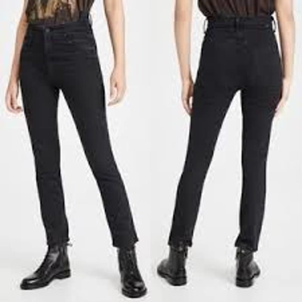 Mother The Looker High Rise Crop Black Corduroy Skinny Jeans Size 25